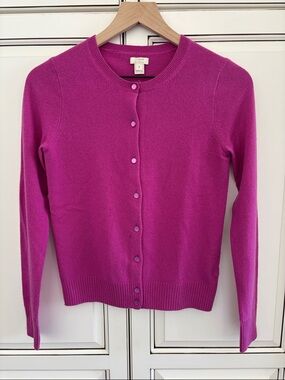J Crew Cashmere Cardigan Sweater Fuchsia Pink Preppy Travel Women’s Size Small
